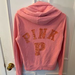 Super cute PINK embellished zip up hoodie